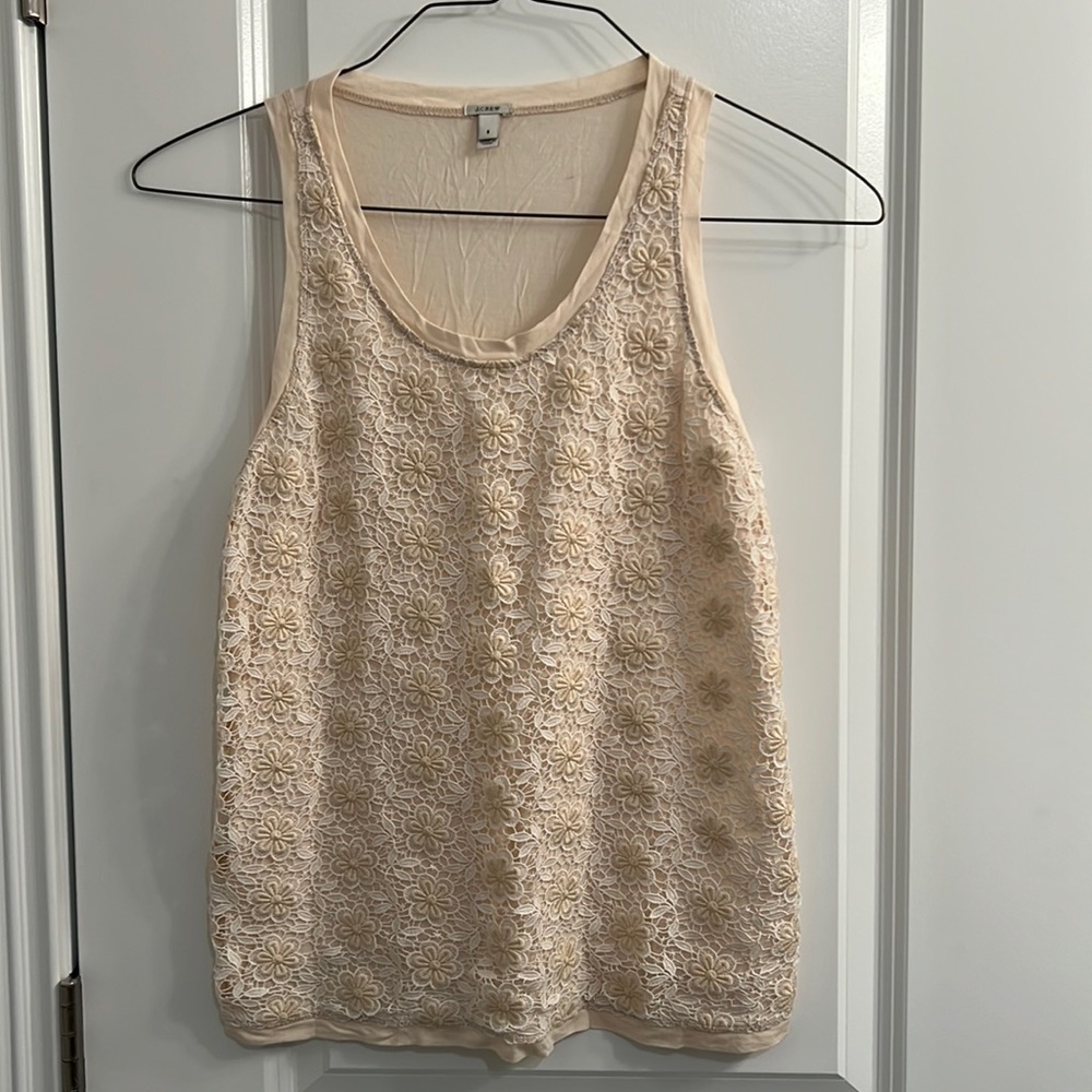 J. Crew Peach Cream Floral Lace Tank S